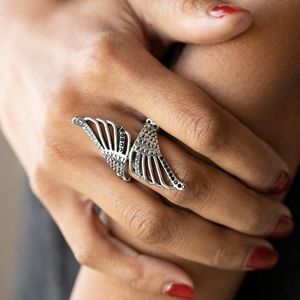 Silver & Blue Rhinestone Ring with adjustable band